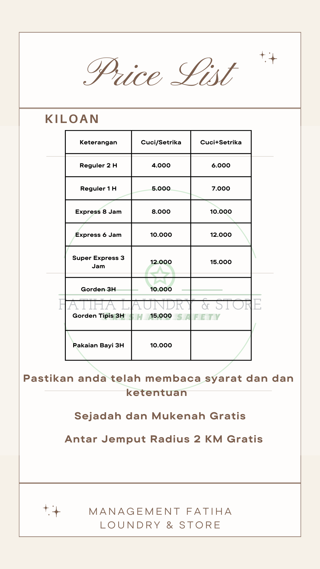 Harga Loundry Kiloan