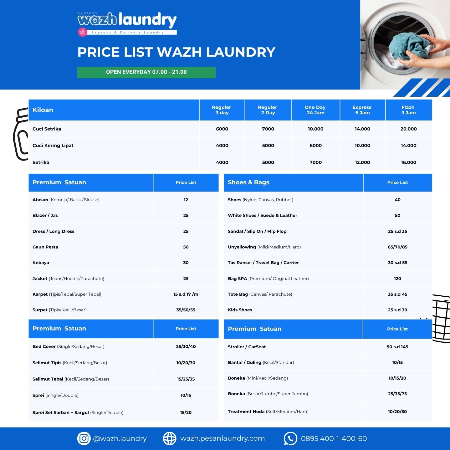 Price List Wazh Laundry