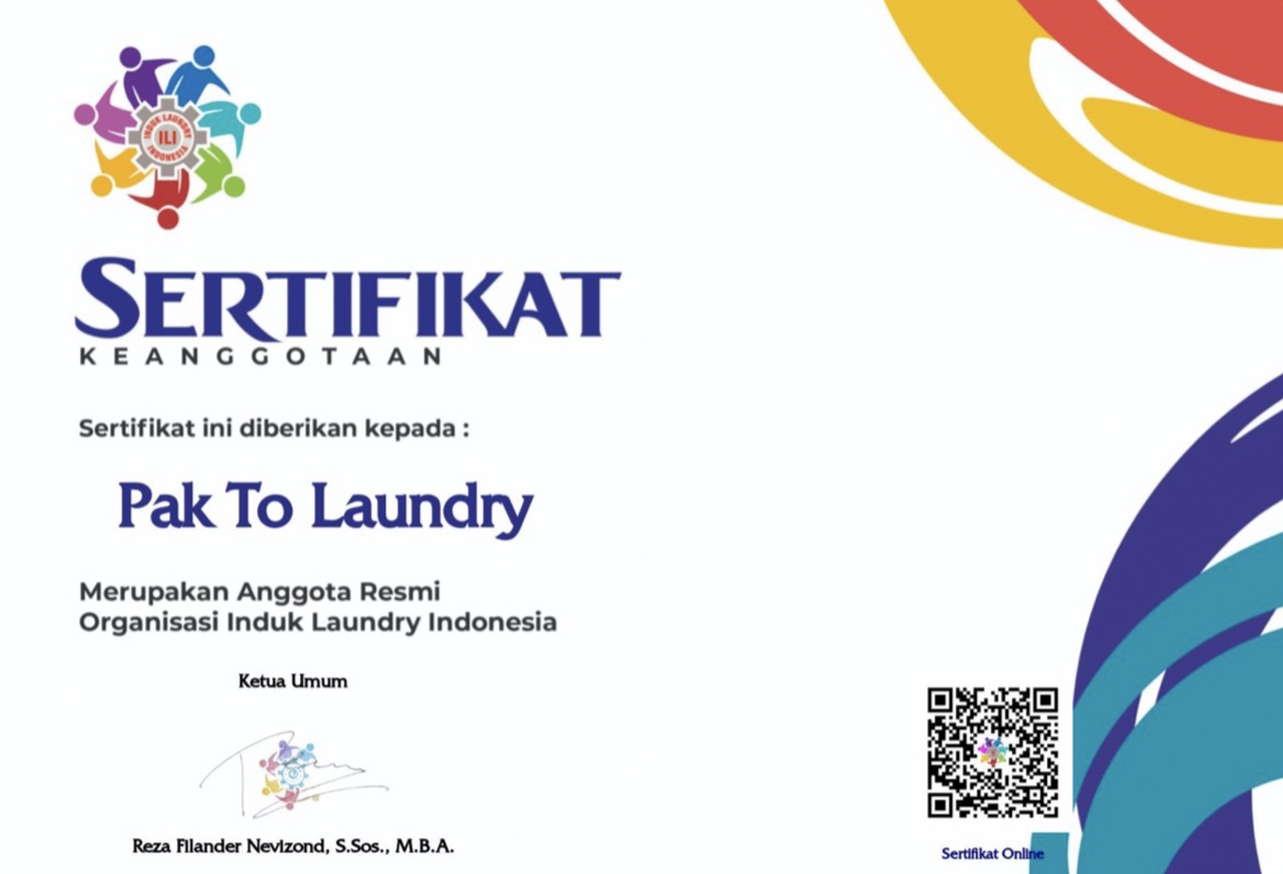 Pak To Laundry merupakan anggota resmi Induk Laundry Indonesia (ILI)